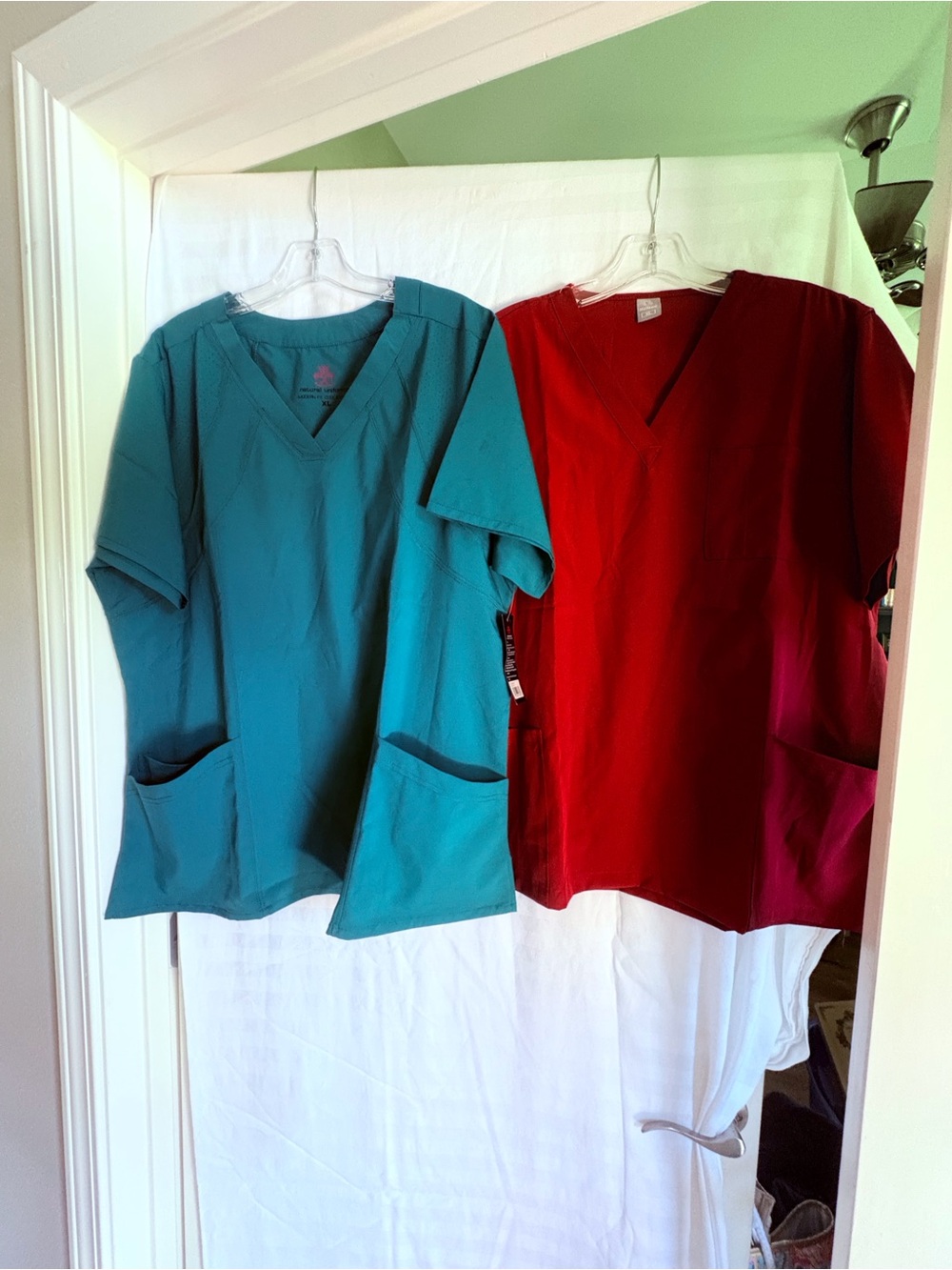 Lot of 2: Women’s V-Neck Medical Scrub Top - Teal & Burgundy